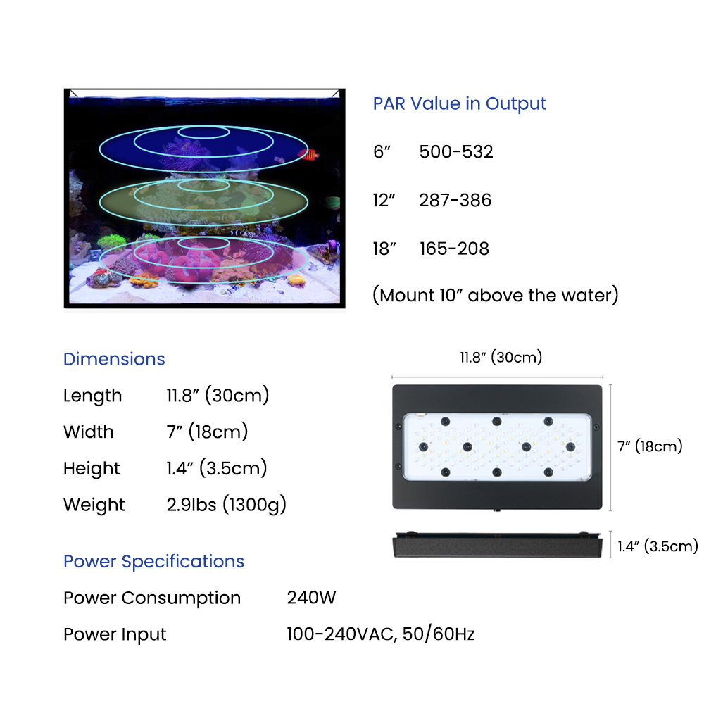 ضوء LED كامل الطيف بقوة 240 وا - مراجعة Marine Aquarium App وسعره